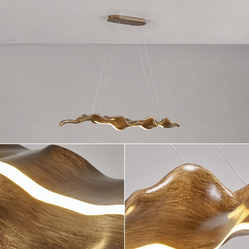 Traditional Japanese Driftwood LED Chandelier for Dining Room, Fiberglass Silica Iron Design, Wavey Island Light