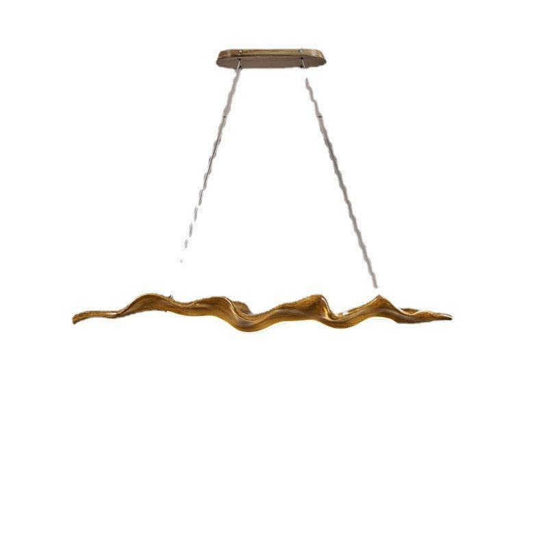 Traditional Japanese Driftwood LED Chandelier for Dining Room, Fiberglass Silica Iron Design, Wavey Island Light