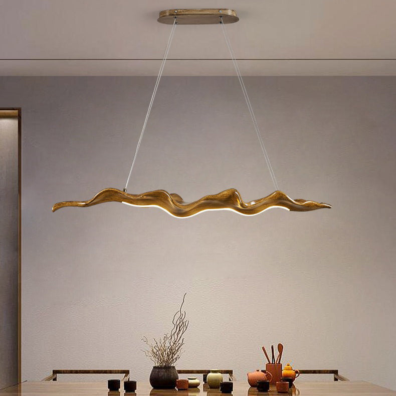 Traditional Japanese Driftwood LED Chandelier for Dining Room, Fiberglass Silica Iron Design, Wavey Island Light