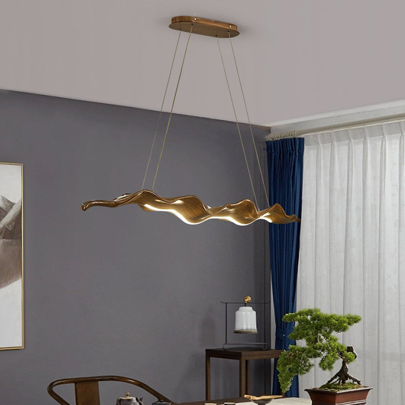 Traditional Japanese Driftwood LED Chandelier for Dining Room, Fiberglass Silica Iron Design, Wavey Island Light