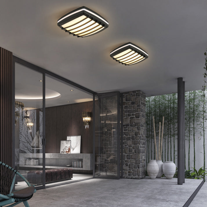 Modern Waterproof Aluminum Acrylic LED Outdoor Ceiling Light - Square Flush Mount for Patio