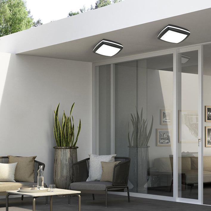 Modern Waterproof Aluminum Acrylic LED Outdoor Ceiling Light - Square Flush Mount for Patio