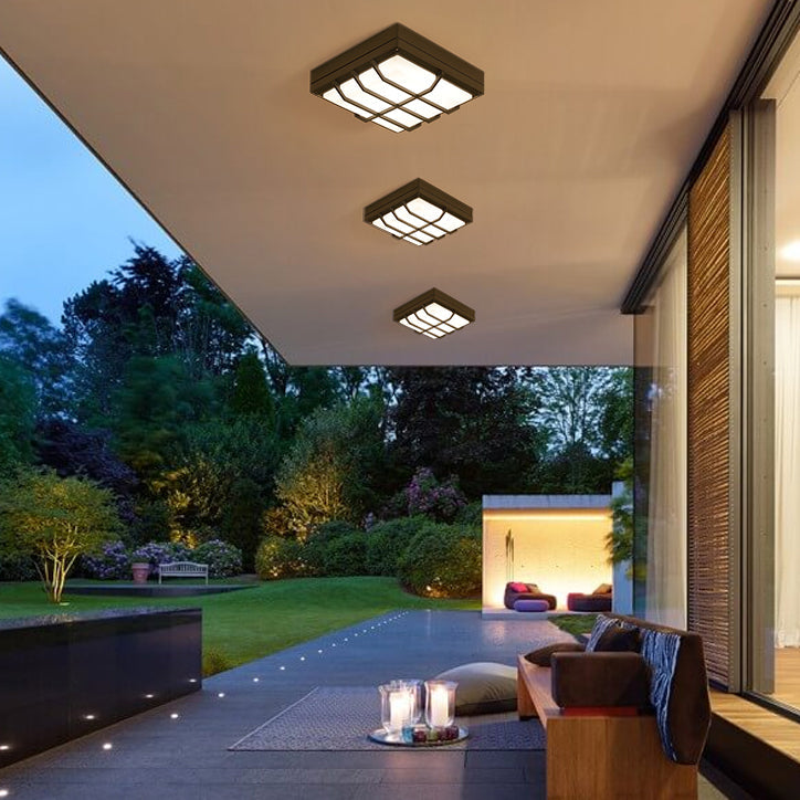 Modern Waterproof Aluminum Acrylic LED Outdoor Ceiling Light - Square Flush Mount for Patio