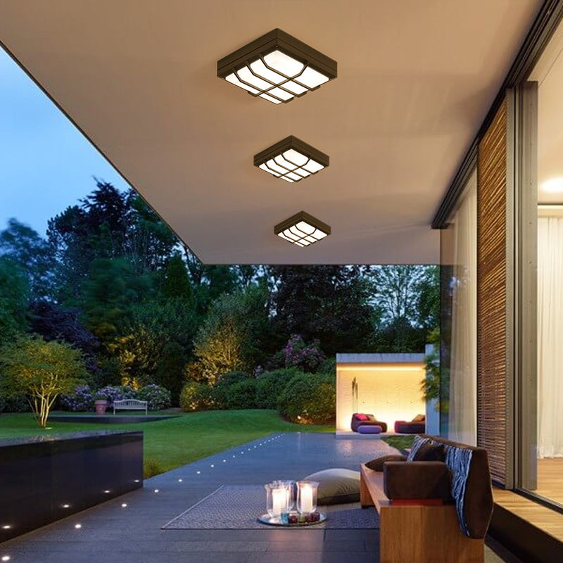 Modern Waterproof Aluminum Acrylic LED Outdoor Ceiling Light - Square Flush Mount for Patio