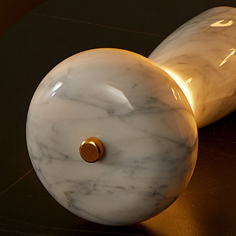 Traditional Japanese Marble Pattern LED Table Lamp - Rechargeable Acrylic Column for Bedside Use