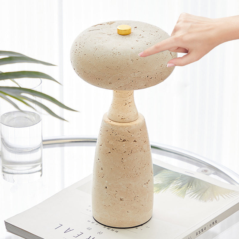 Traditional Japanese Marble Pattern LED Table Lamp - Rechargeable Acrylic Column for Bedside Use