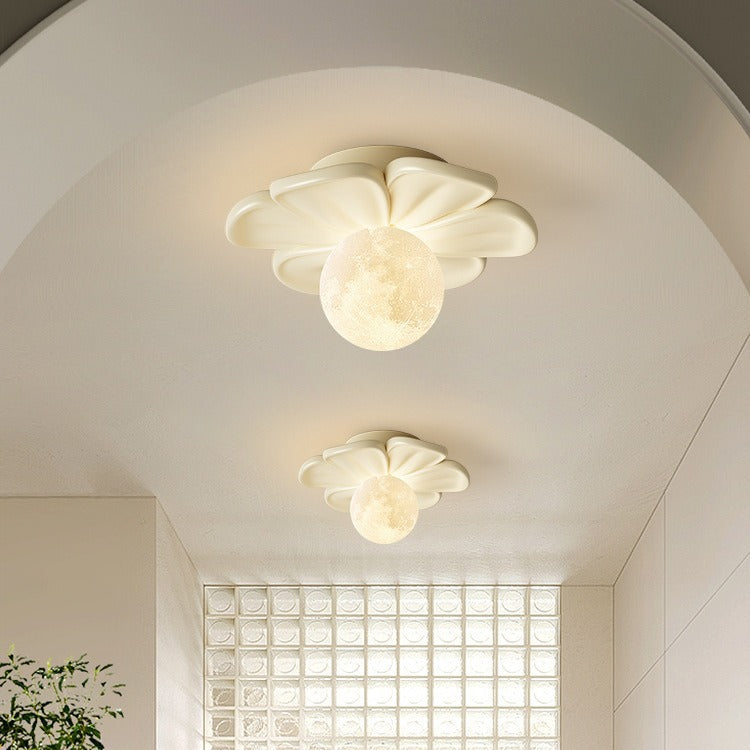 Contemporary Nordic Resin PLA Moon Floral Semi-Flush Mount Light for Hallway