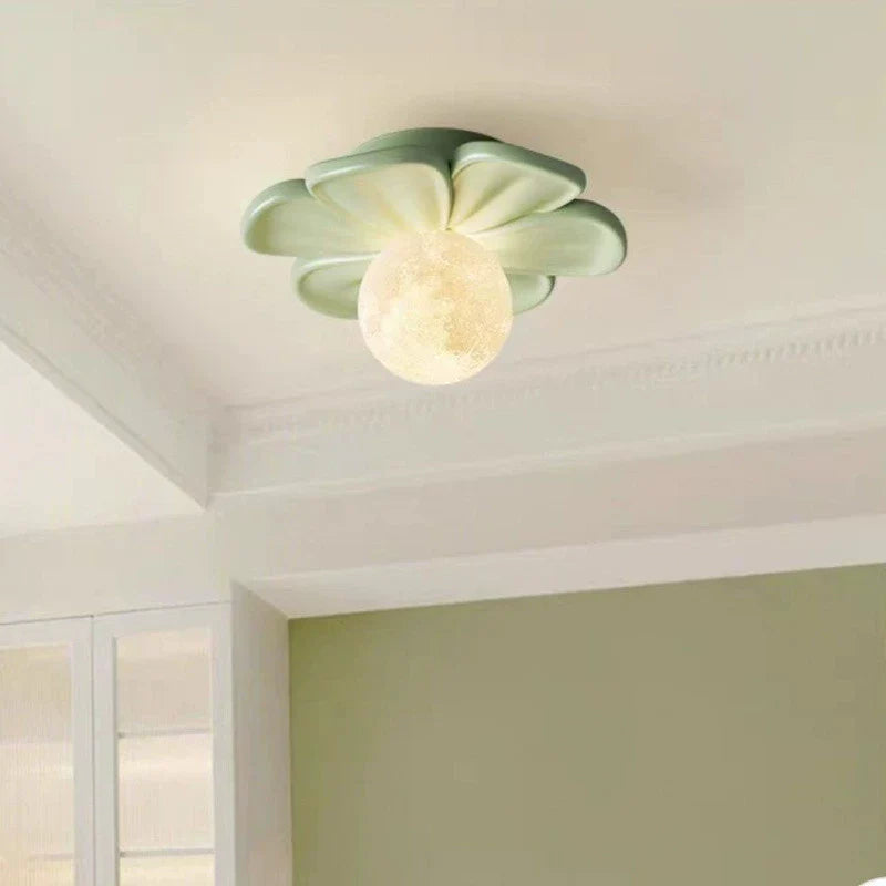 Contemporary Nordic Resin PLA Moon Floral Semi-Flush Mount Light for Hallway