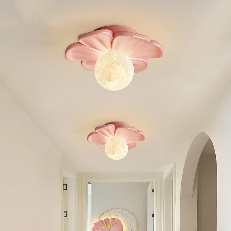 Contemporary Nordic Resin PLA Moon Floral Semi-Flush Mount Light for Hallway