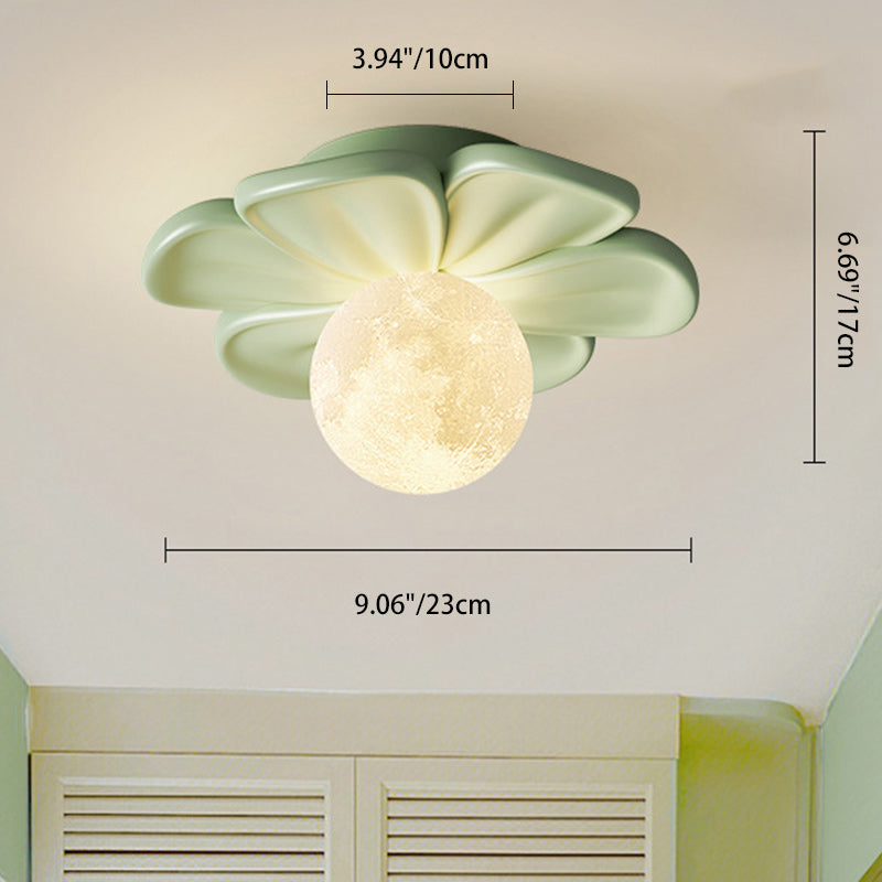 Contemporary Nordic Resin PLA Moon Floral Semi-Flush Mount Light for Hallway