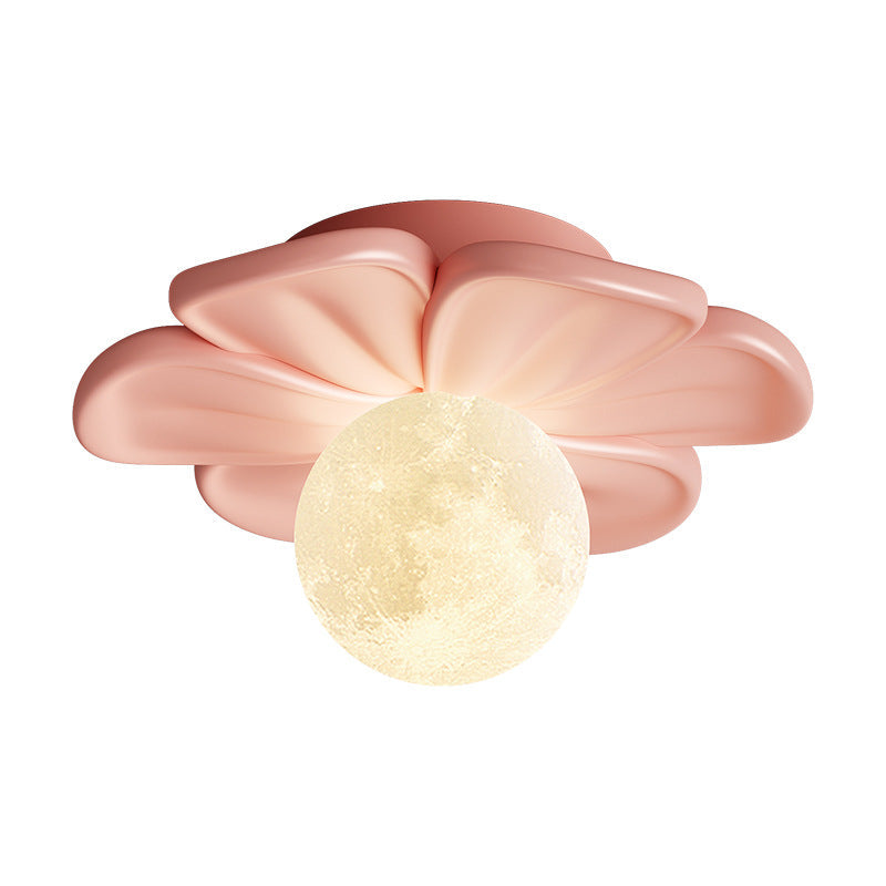 Contemporary Nordic Resin PLA Moon Floral Semi-Flush Mount Light for Hallway