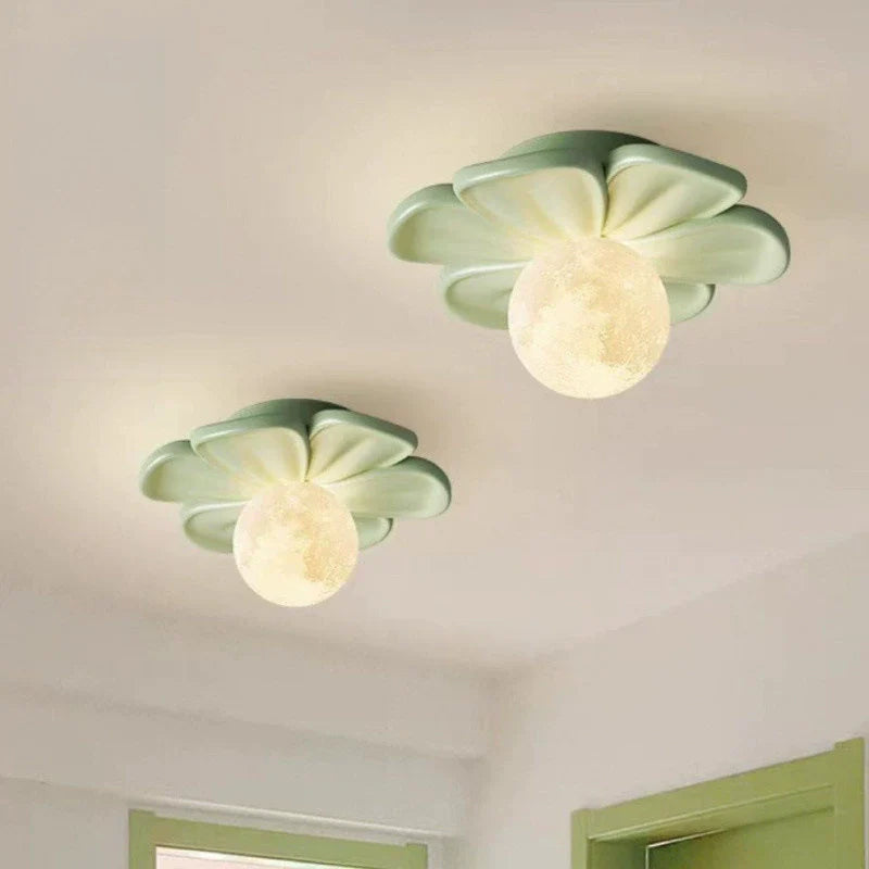 Contemporary Nordic Resin PLA Moon Floral Semi-Flush Mount Light for Hallway