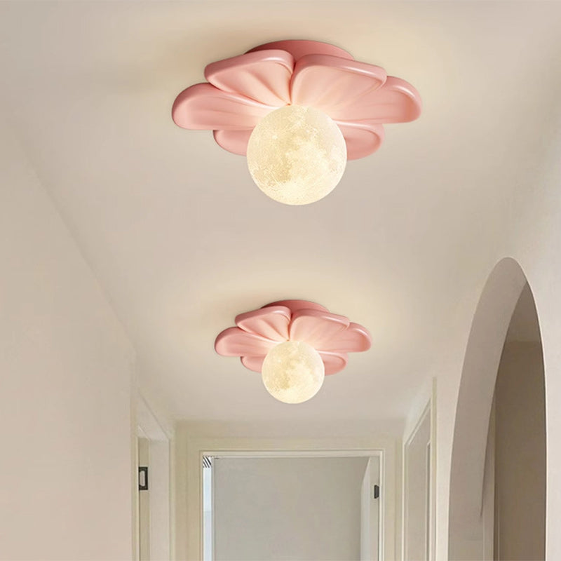 Contemporary Nordic Resin PLA Moon Floral Semi-Flush Mount Light for Hallway