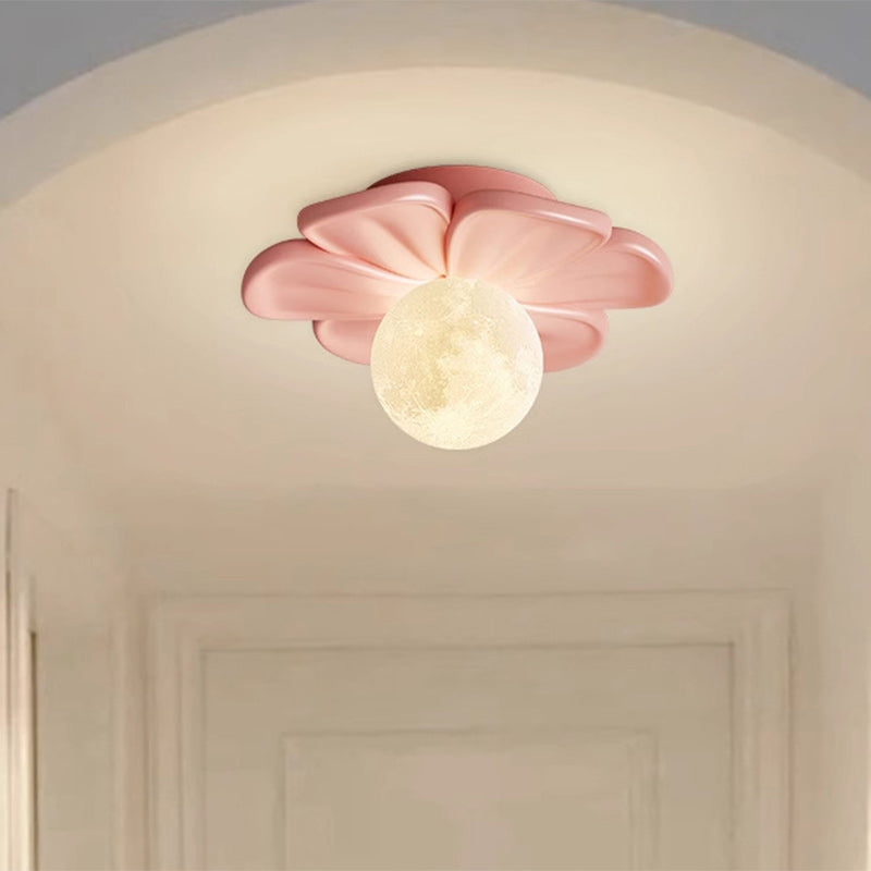 Contemporary Nordic Resin PLA Moon Floral Semi-Flush Mount Light for Hallway