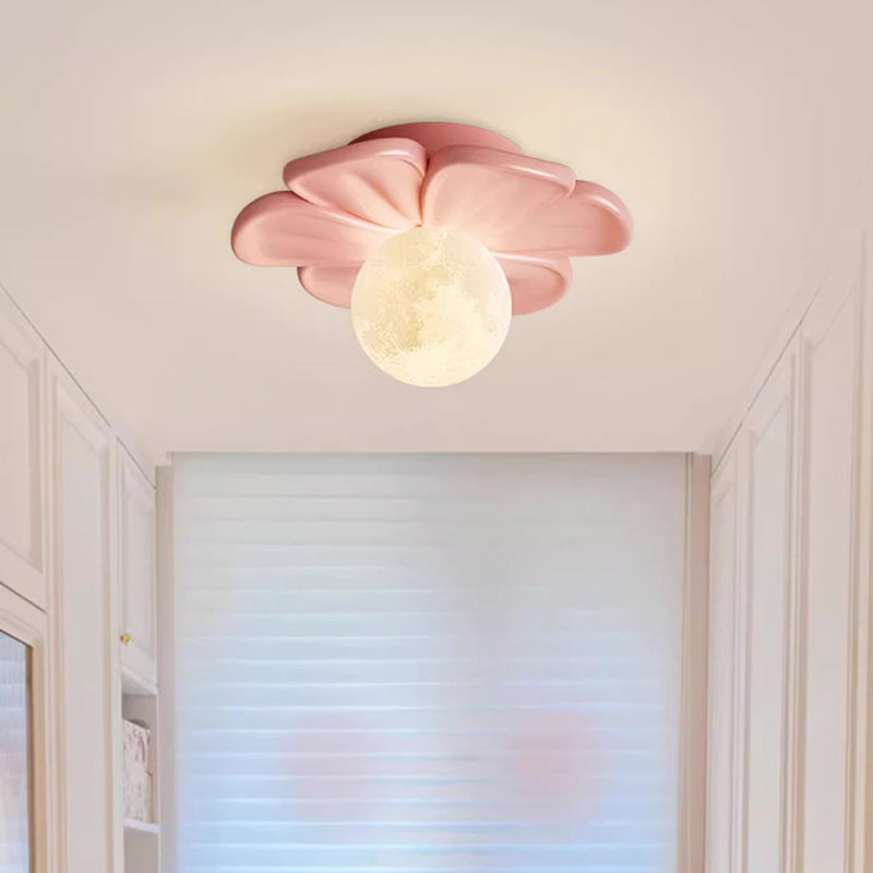 Contemporary Nordic Resin PLA Moon Floral Semi-Flush Mount Light for Hallway