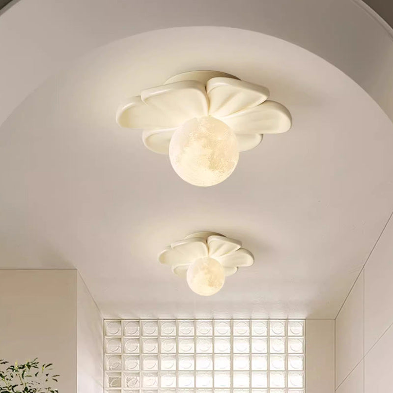 Contemporary Nordic Resin PLA Moon Floral Semi-Flush Mount Light for Hallway
