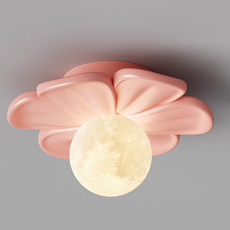 Contemporary Nordic Resin PLA Moon Floral Semi-Flush Mount Light for Hallway
