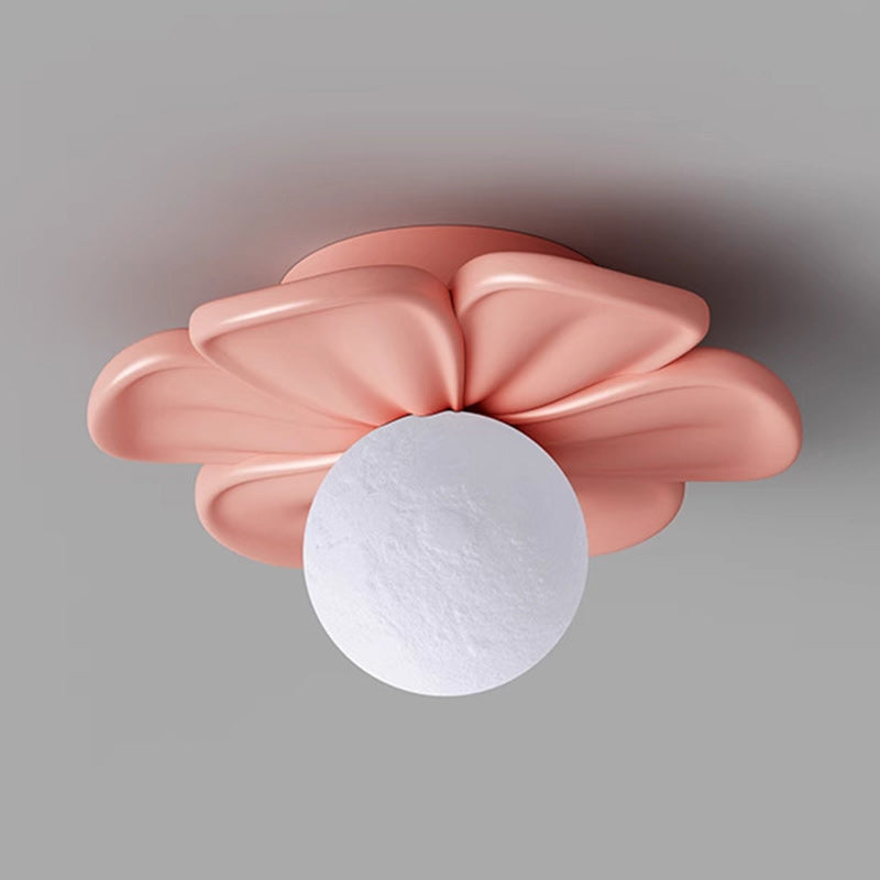 Contemporary Nordic Resin PLA Moon Floral Semi-Flush Mount Light for Hallway