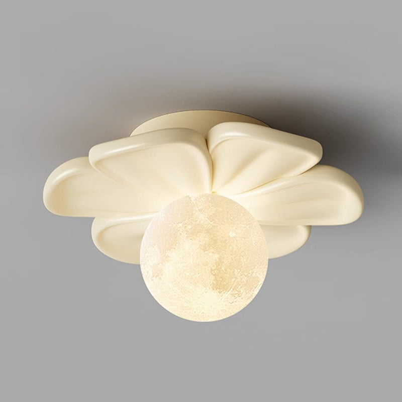 Contemporary Nordic Resin PLA Moon Floral Semi-Flush Mount Light for Hallway