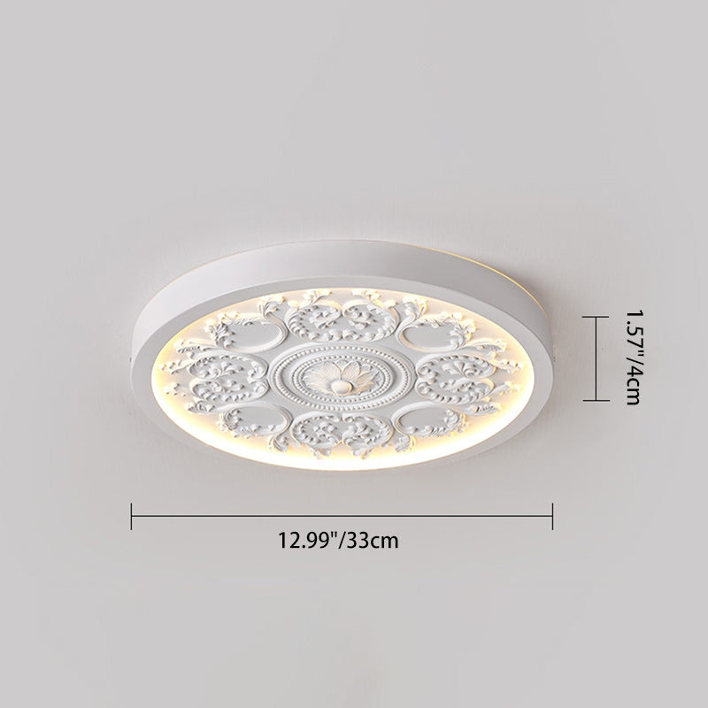 Traditional French Resin Iron Acrylic Engraved Flower LED Flush Mount Ceiling Light