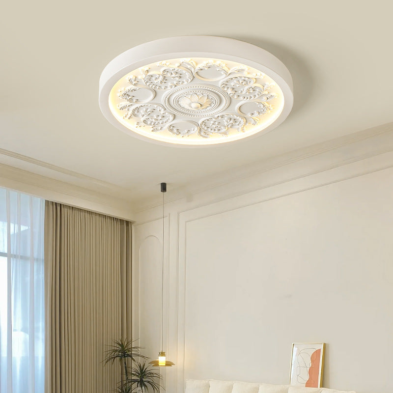 Traditional French Resin Iron Acrylic Engraved Flower LED Flush Mount Ceiling Light