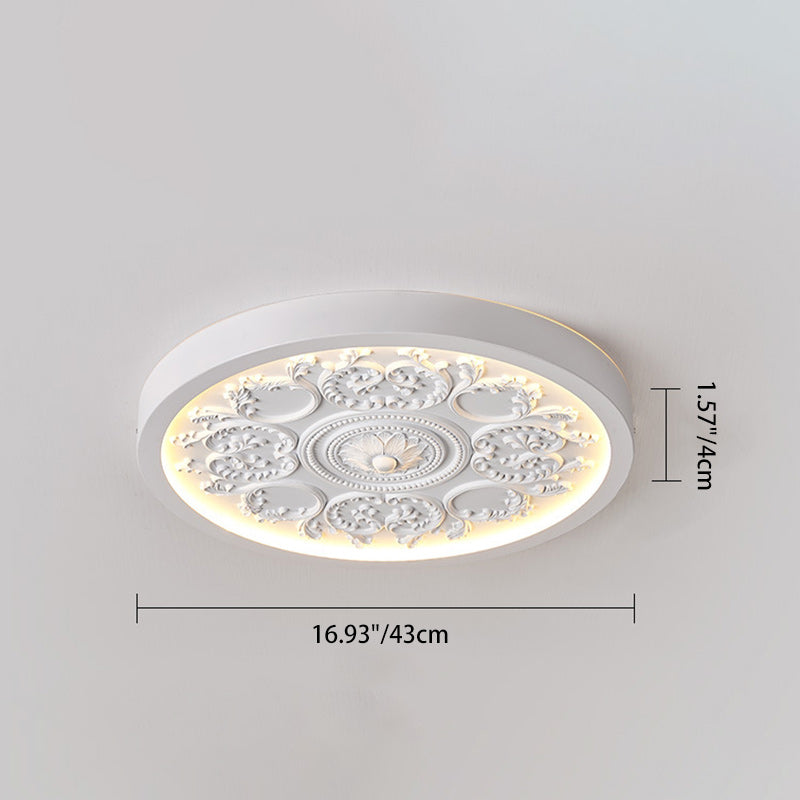 Traditional French Resin Iron Acrylic Engraved Flower LED Flush Mount Ceiling Light