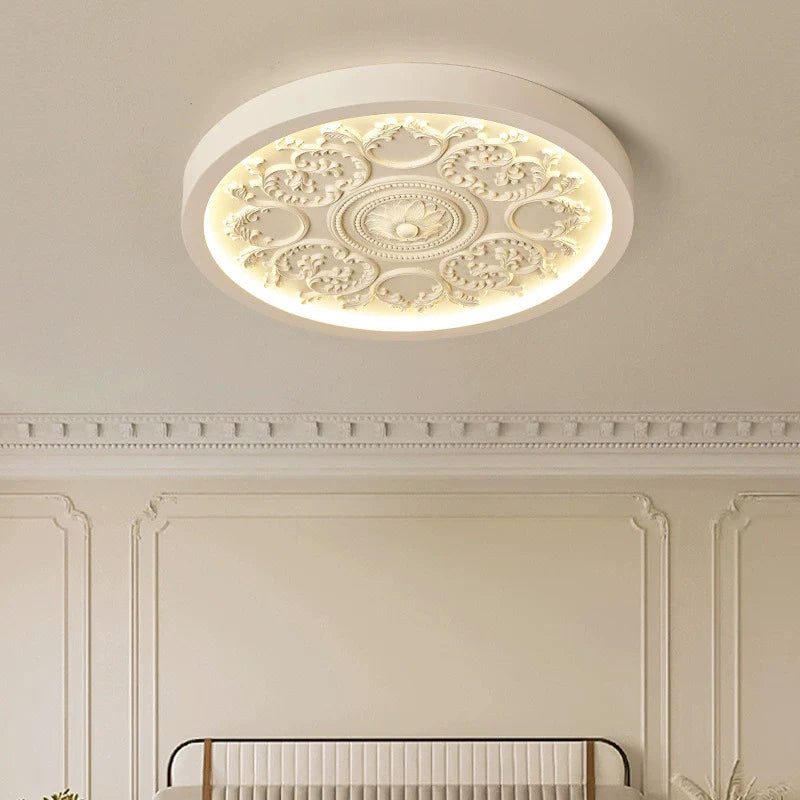 Traditional French Resin Iron Acrylic Engraved Flower LED Flush Mount Ceiling Light