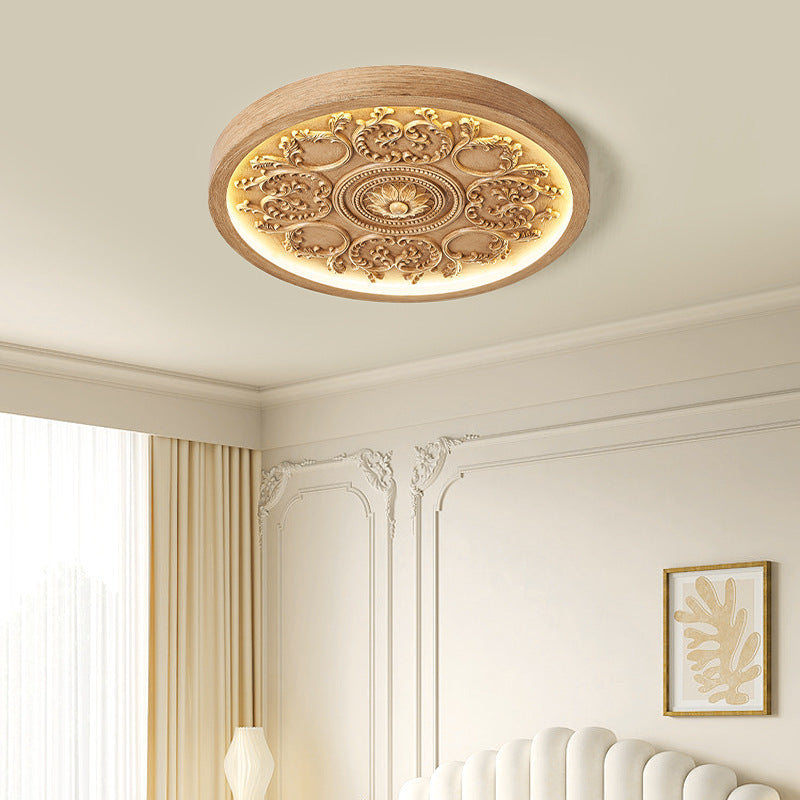 Traditional French Resin Iron Acrylic Engraved Flower LED Flush Mount Ceiling Light