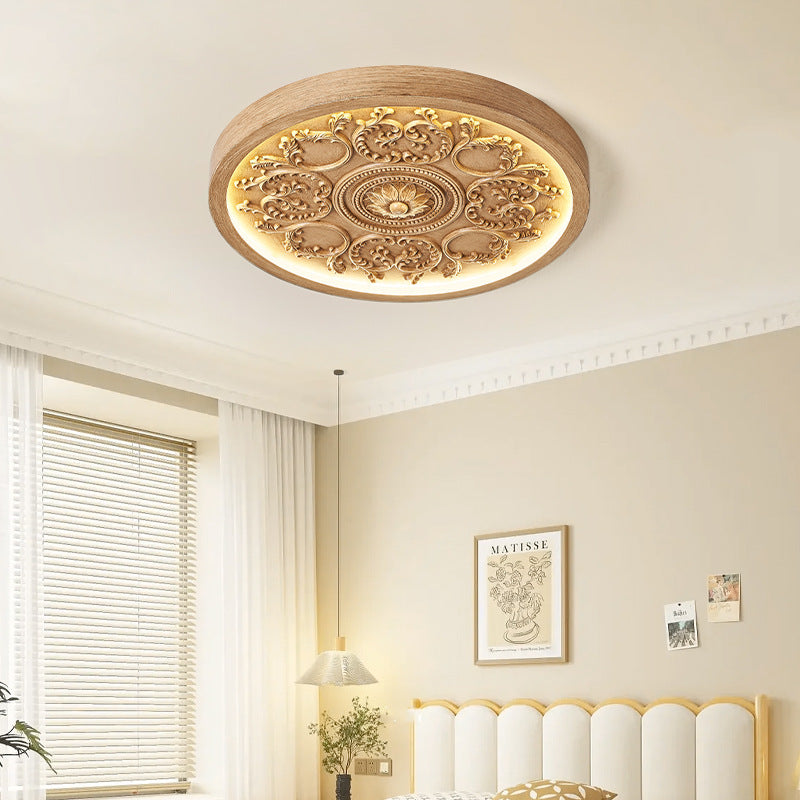Traditional French Resin Iron Acrylic Engraved Flower LED Flush Mount Ceiling Light