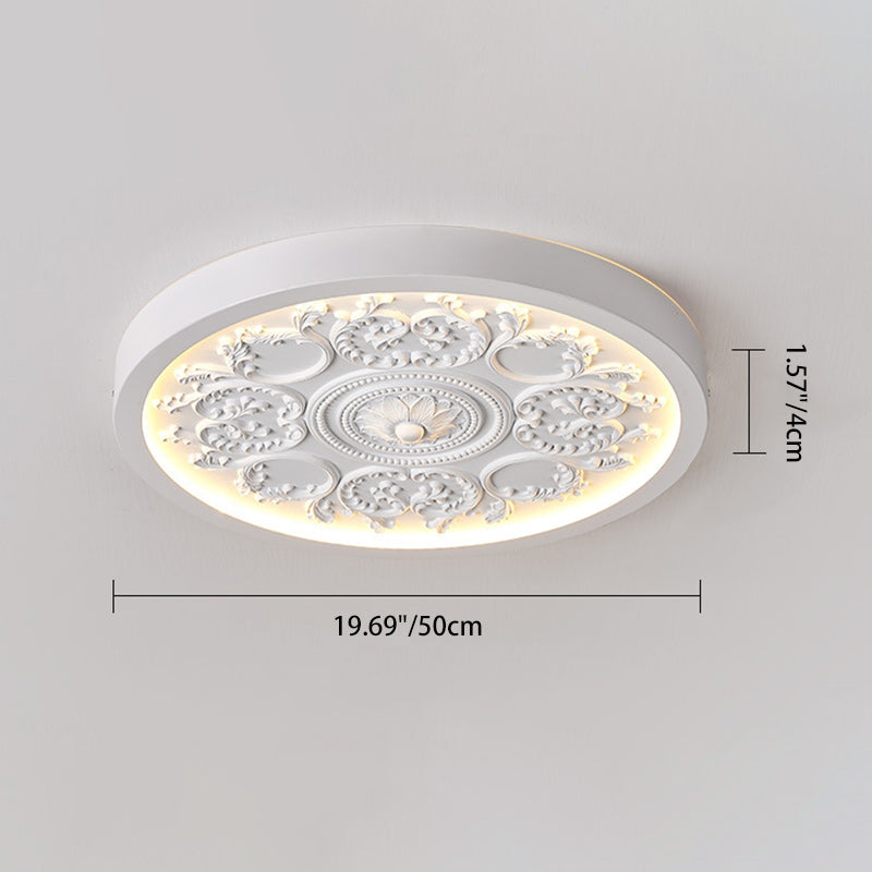 Traditional French Resin Iron Acrylic Engraved Flower LED Flush Mount Ceiling Light