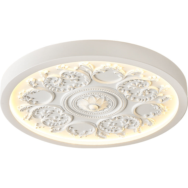 Traditional French Resin Iron Acrylic Engraved Flower LED Flush Mount Ceiling Light