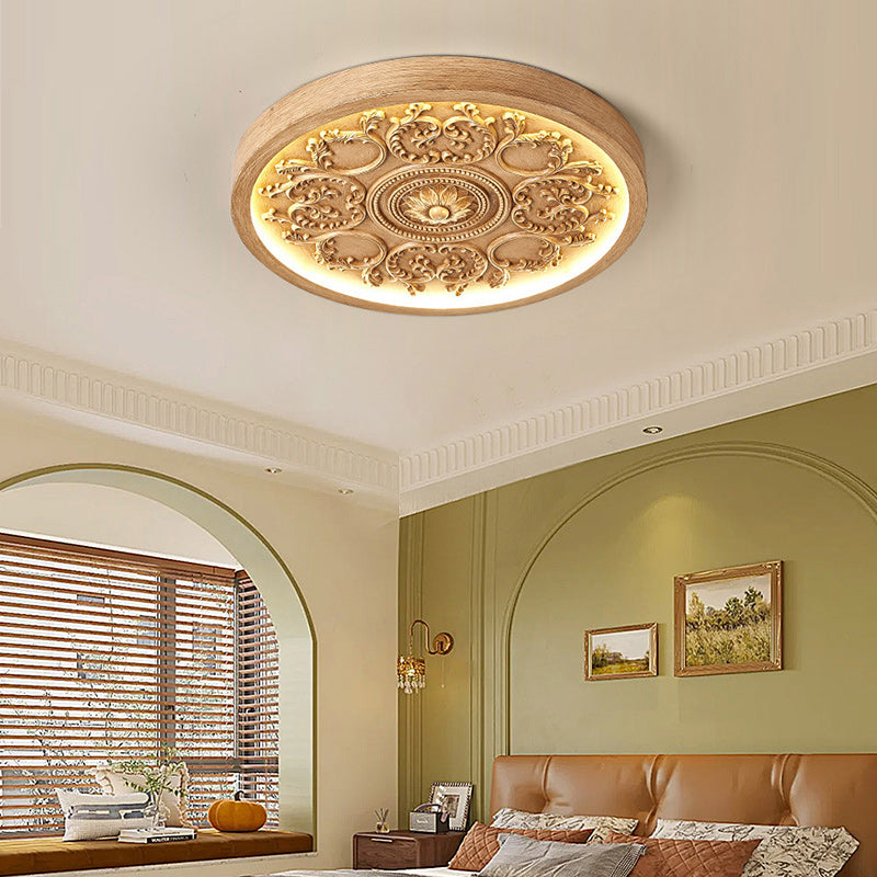 Traditional French Resin Iron Acrylic Engraved Flower LED Flush Mount Ceiling Light