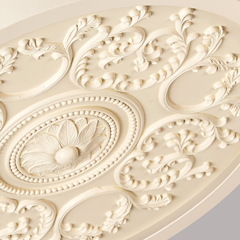 Traditional French Resin Iron Acrylic Engraved Flower LED Flush Mount Ceiling Light