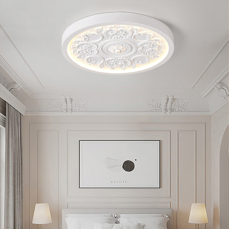 Traditional French Resin Iron Acrylic Engraved Flower LED Flush Mount Ceiling Light