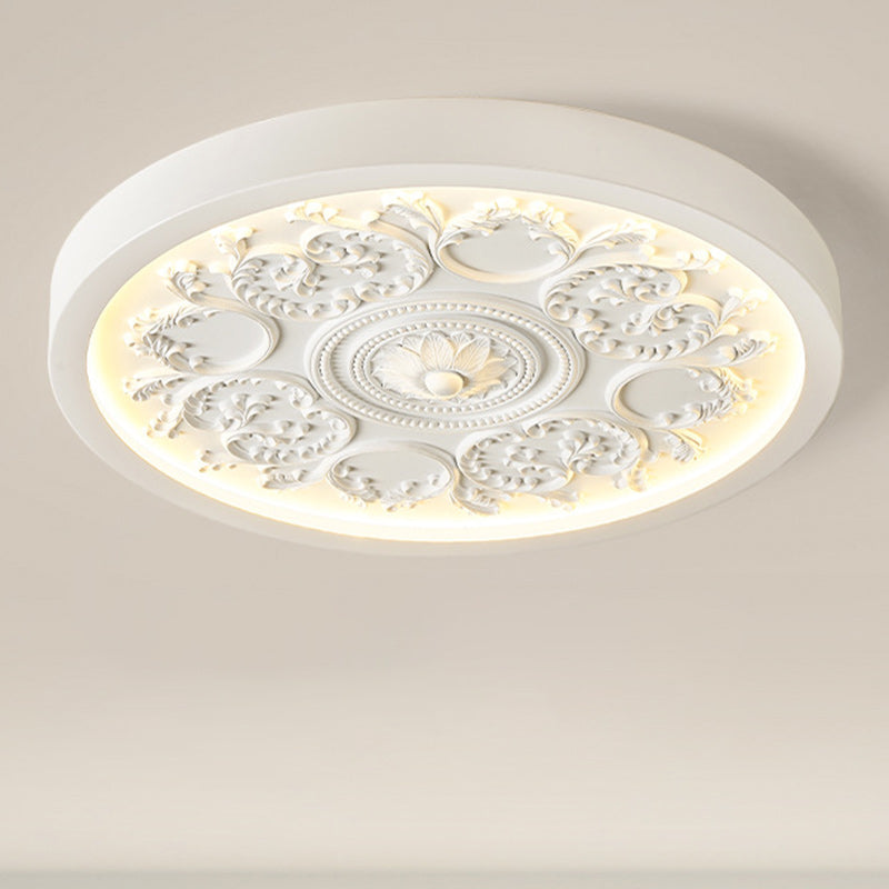 Traditional French Resin Iron Acrylic Engraved Flower LED Flush Mount Ceiling Light