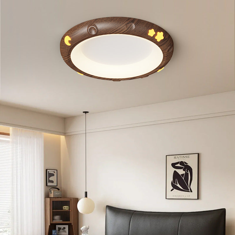Contemporary Retro Kids Round Star Iron Acrylic LED Flush Mount Ceiling Light for Bedroom, Modern Nursery Lighting Fixture, Stylish Children's Room Decor, Energy-Efficient Ceiling Light, Star Design Bedroom Illumination, Fun Kids Lighting, Playful Home De