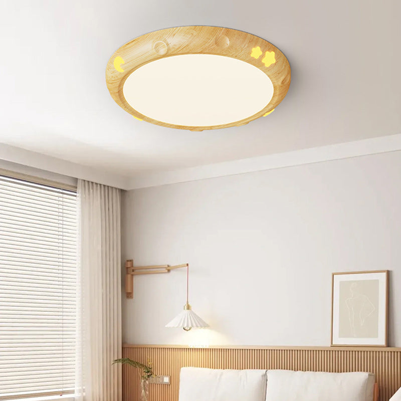 Contemporary Retro Kids Round Star Iron Acrylic LED Flush Mount Ceiling Light for Bedroom, Modern Nursery Lighting Fixture, Stylish Children's Room Decor, Energy-Efficient Ceiling Light, Star Design Bedroom Illumination, Fun Kids Lighting, Playful Home De