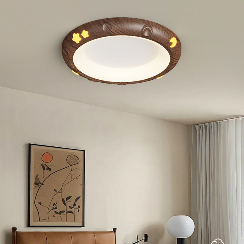 Contemporary Retro Kids Round Star Iron Acrylic LED Flush Mount Ceiling Light for Bedroom, Modern Nursery Lighting Fixture, Stylish Children's Room Decor, Energy-Efficient Ceiling Light, Star Design Bedroom Illumination, Fun Kids Lighting, Playful Home De