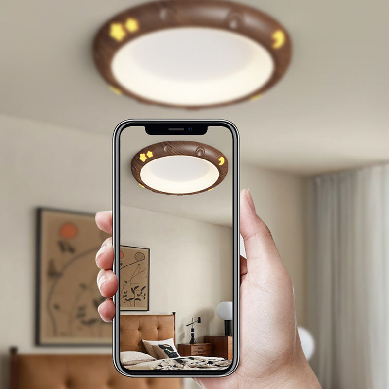 Contemporary Retro Kids Round Star Iron Acrylic LED Flush Mount Ceiling Light for Bedroom, Modern Nursery Lighting Fixture, Stylish Children's Room Decor, Energy-Efficient Ceiling Light, Star Design Bedroom Illumination, Fun Kids Lighting, Playful Home De