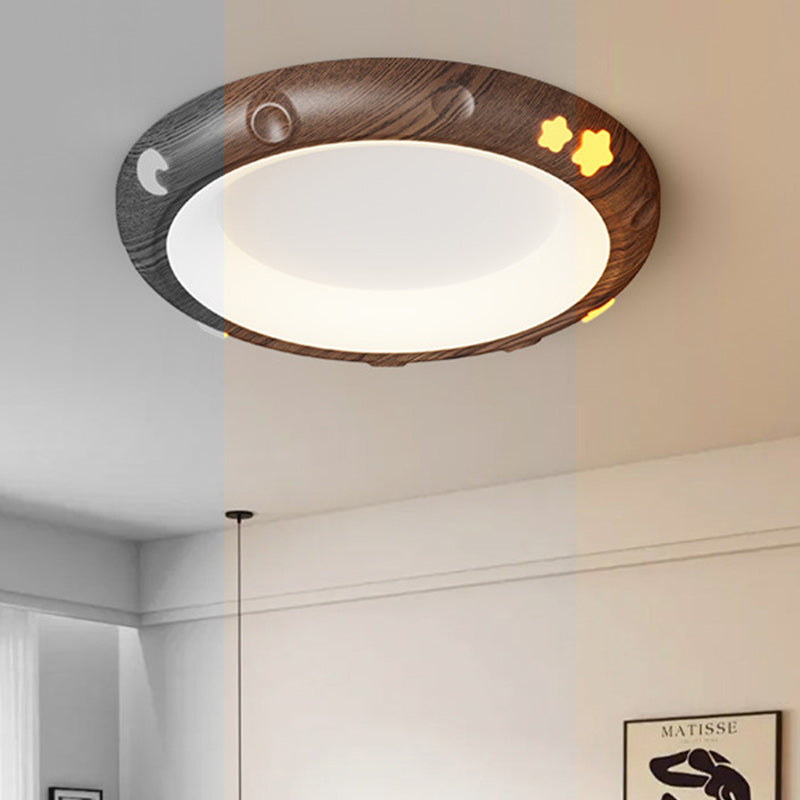 Contemporary Retro Kids Round Star Iron Acrylic LED Flush Mount Ceiling Light for Bedroom, Modern Nursery Lighting Fixture, Stylish Children's Room Decor, Energy-Efficient Ceiling Light, Star Design Bedroom Illumination, Fun Kids Lighting, Playful Home De