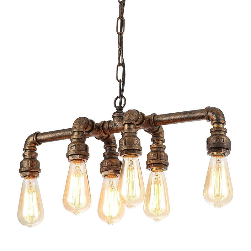 Contemporary Industrial Iron Water Pipe 6-Light Chandelier for Dining Room