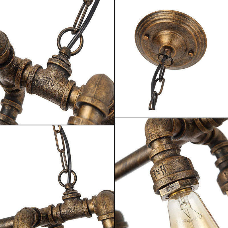 Contemporary Industrial Iron Water Pipe 6-Light Chandelier for Dining Room