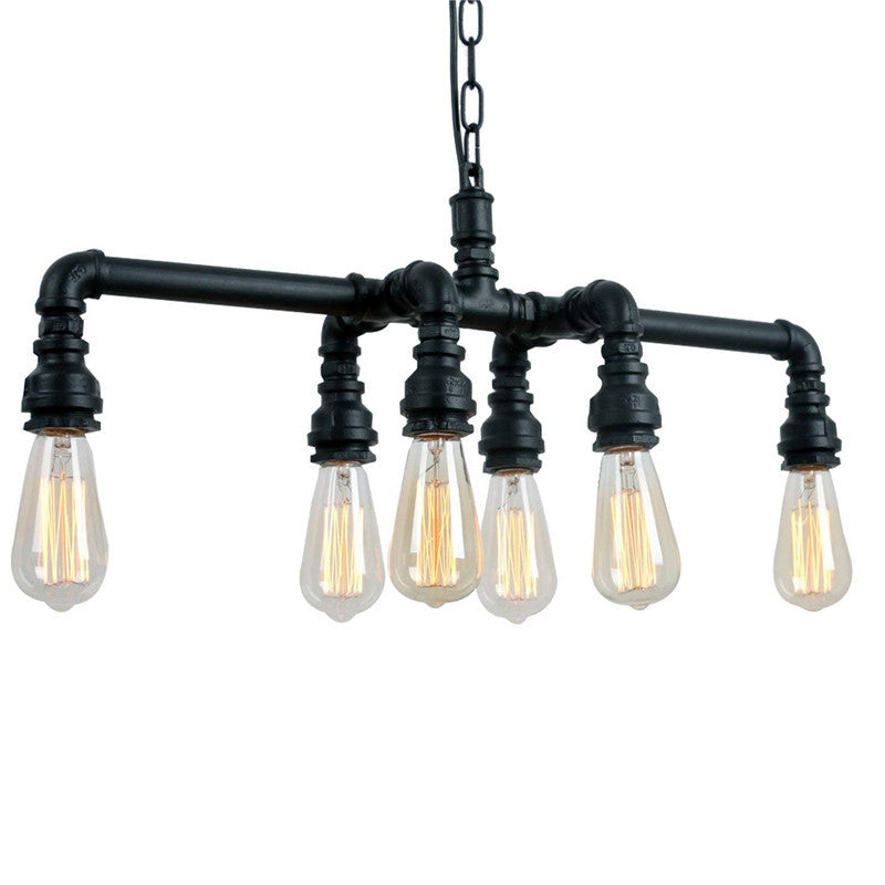 Contemporary Industrial Iron Water Pipe 6-Light Chandelier for Dining Room