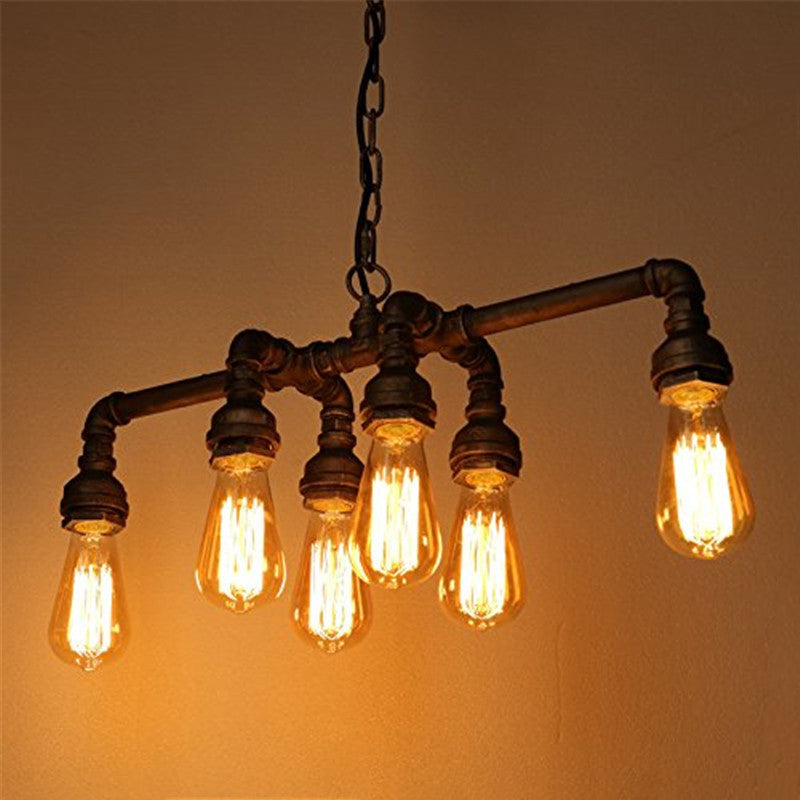 Contemporary Industrial Iron Water Pipe 6-Light Chandelier for Dining Room