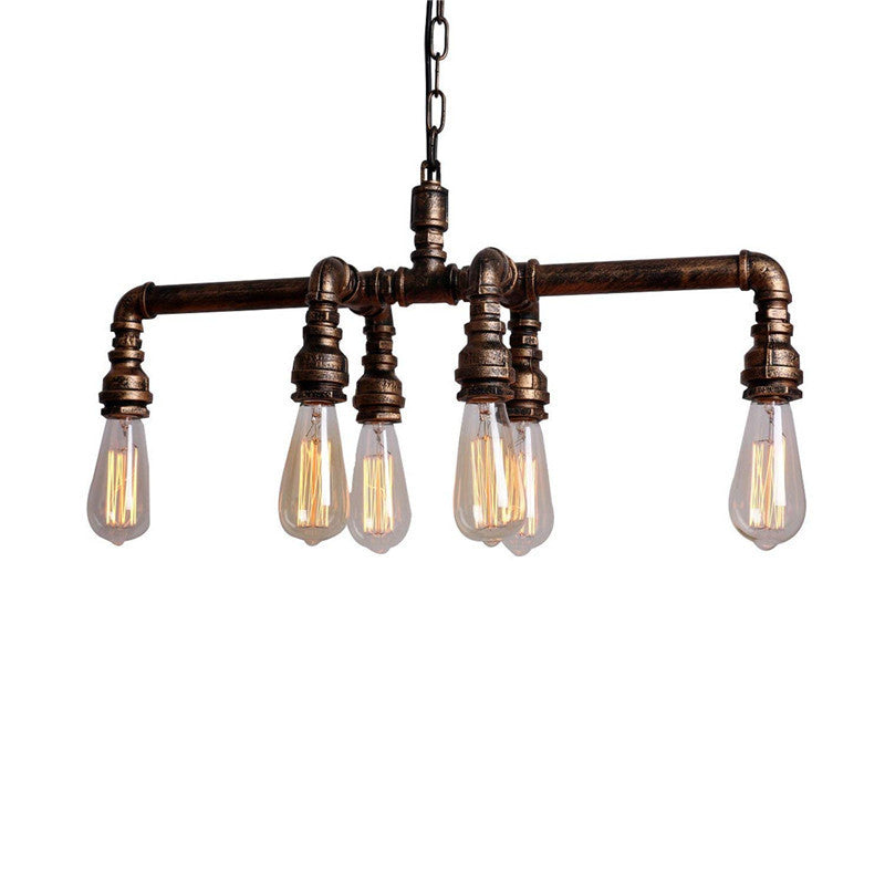 Contemporary Industrial Iron Water Pipe 6-Light Chandelier for Dining Room