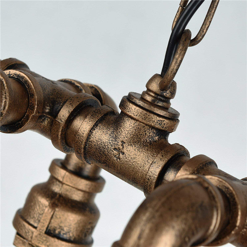 Contemporary Industrial Iron Water Pipe 6-Light Chandelier for Dining Room