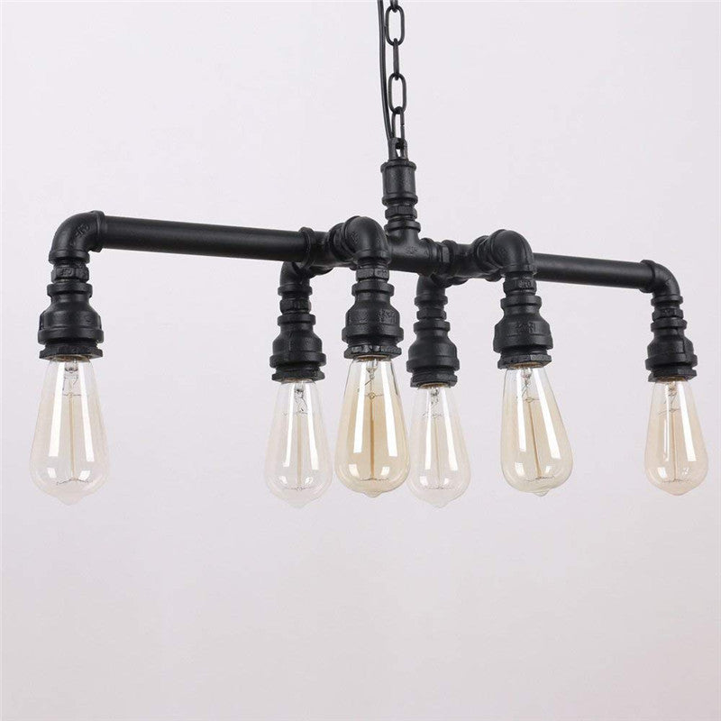 Contemporary Industrial Iron Water Pipe 6-Light Chandelier for Dining Room