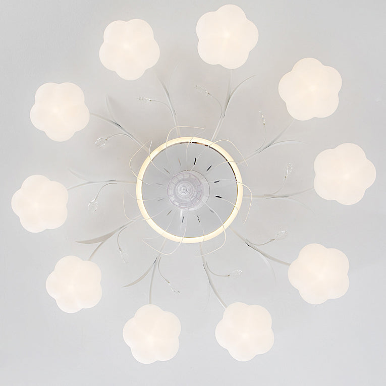 Contemporary Nordic Iron PVC Cotton Pumpkin Semi-Flush Mount Ceiling Fan Light for Bedroom 6/8/10 Lights