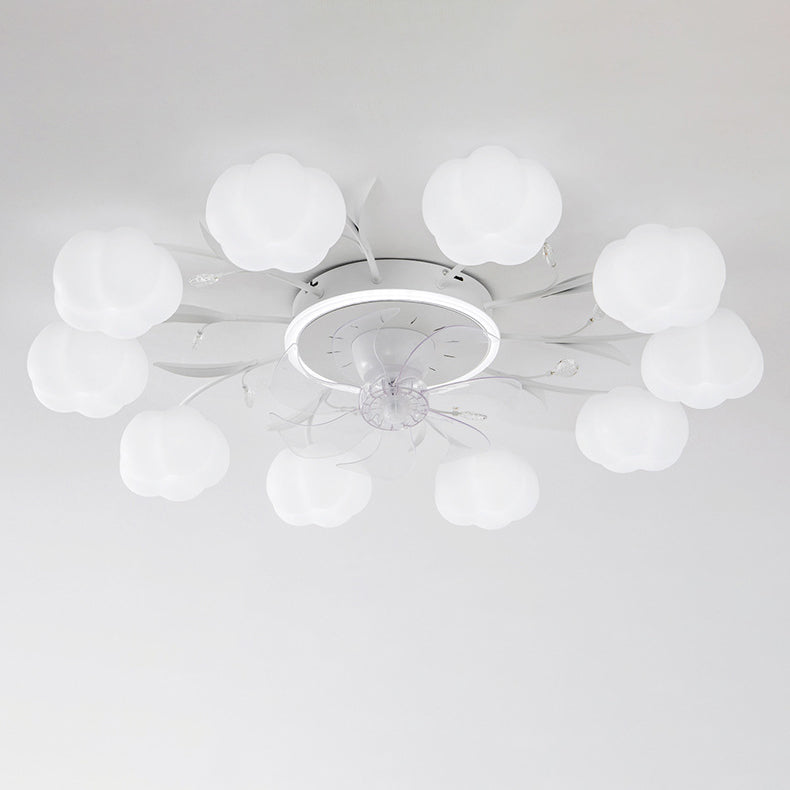 Contemporary Nordic Iron PVC Cotton Pumpkin Semi-Flush Mount Ceiling Fan Light for Bedroom 6/8/10 Lights