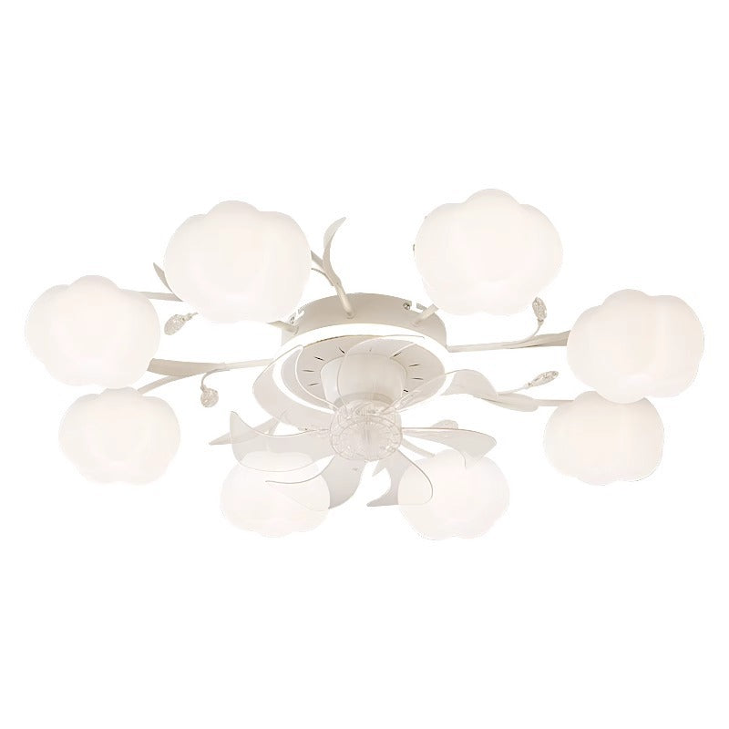 Contemporary Nordic Iron PVC Cotton Pumpkin Semi-Flush Mount Ceiling Fan Light for Bedroom 6/8/10 Lights